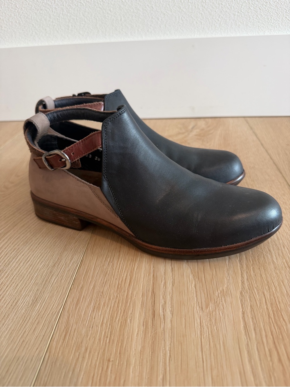 Naot Kamsin Two-Tone Cutout Ankle Booties in Black & Brown